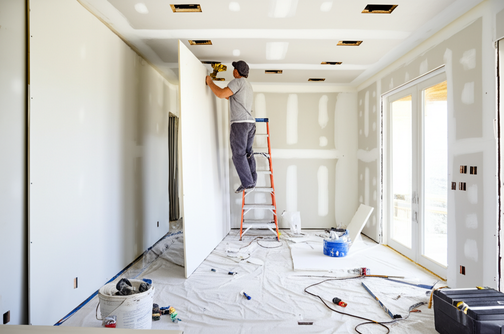 Professional drywall installation in a luxury Beverly Hills home