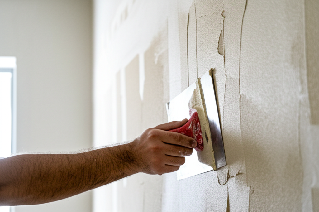 Professional repairing drywall in a Beverly Hills home